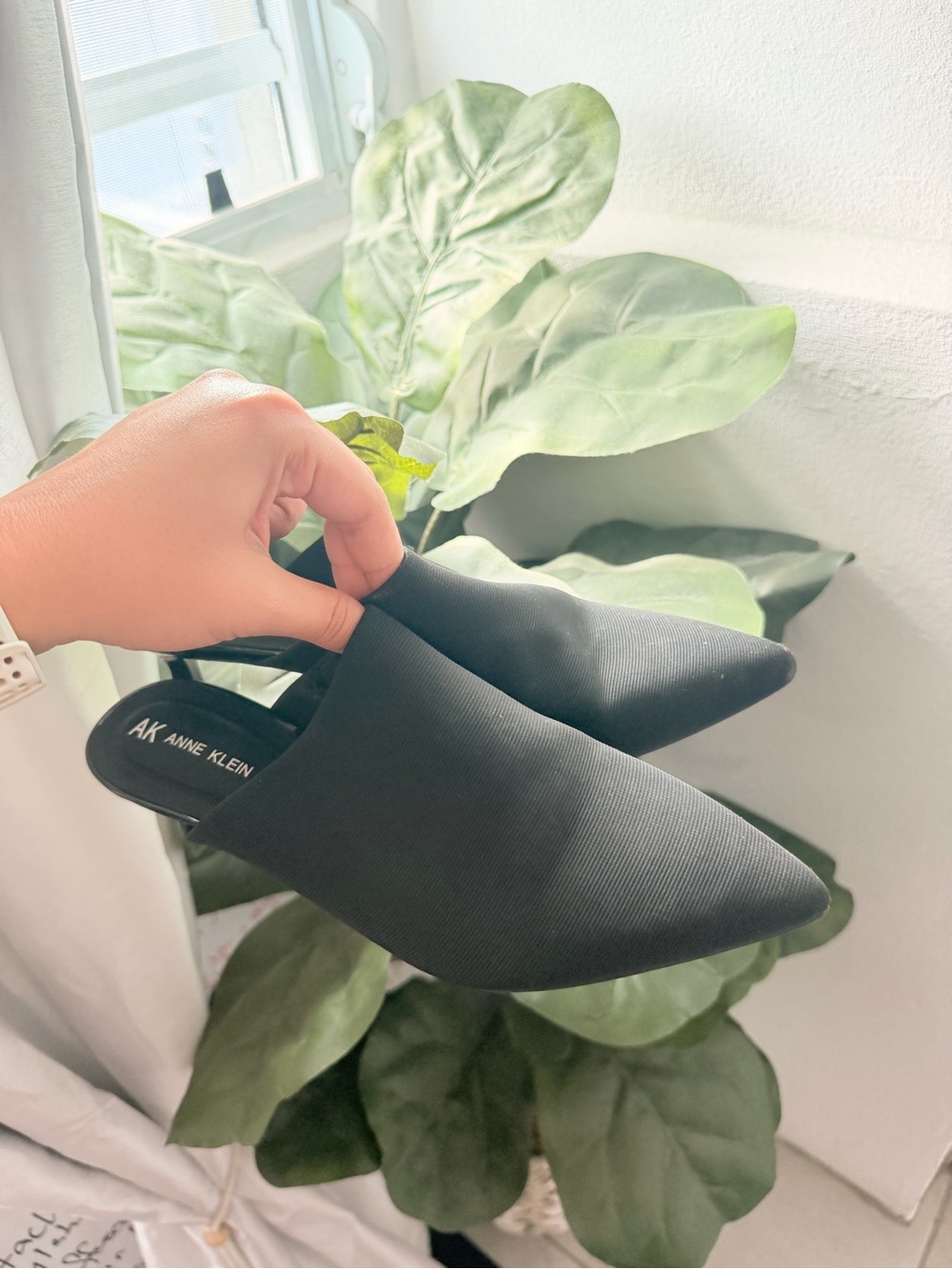Anne Klein Black Pointed Slip-On Mules